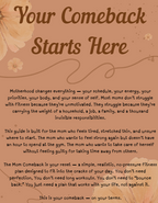 Text on a brown background with floral elements, titled 'Your Comeback Starts Here'.