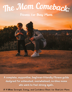 Woman and child standing together at sunset with text about a fitness guide for busy moms.