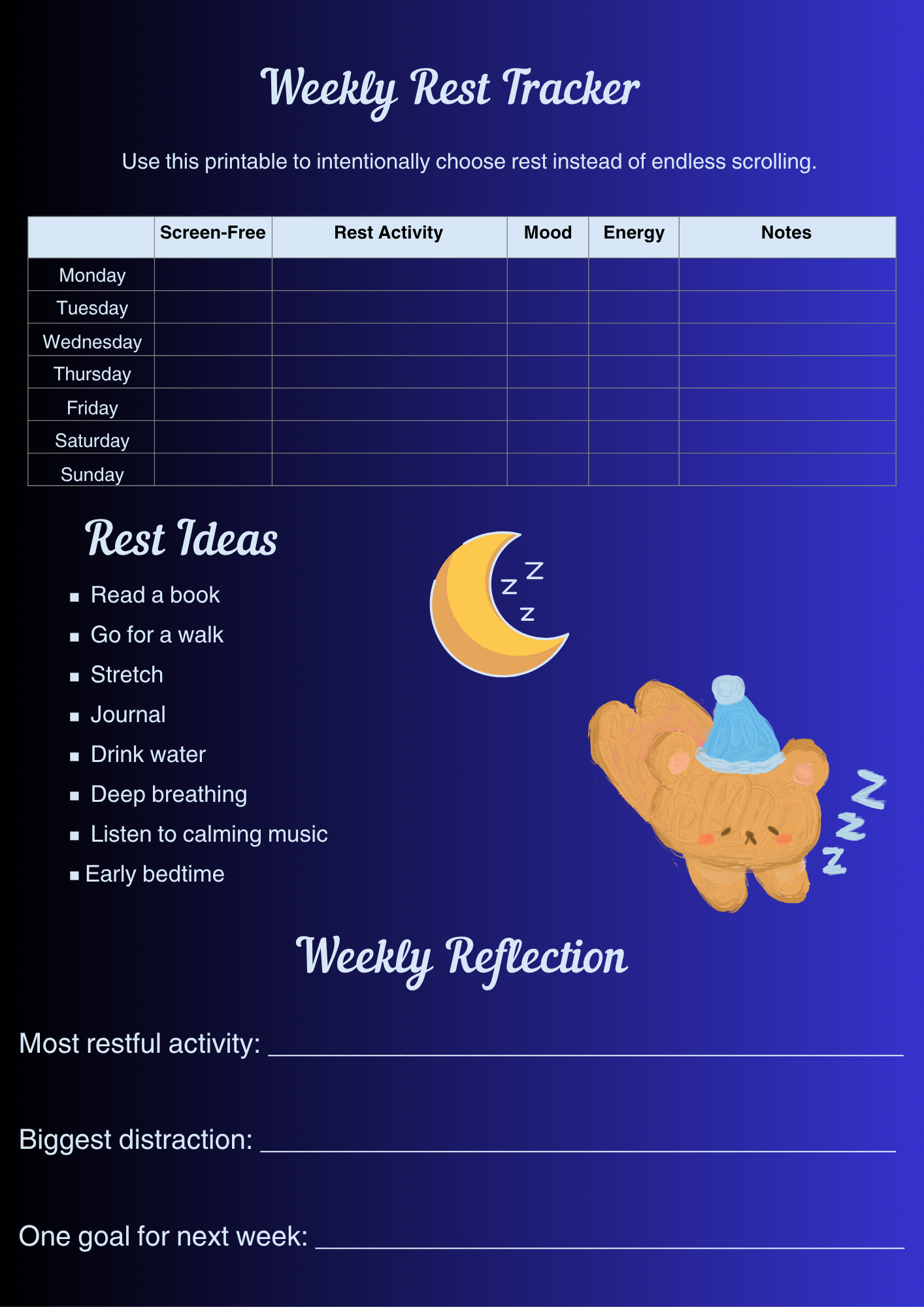 Weekly Rest Tracker Template