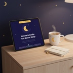 Cozy nightstand mockup of the How to Actually Get Better Sleep PDF guide