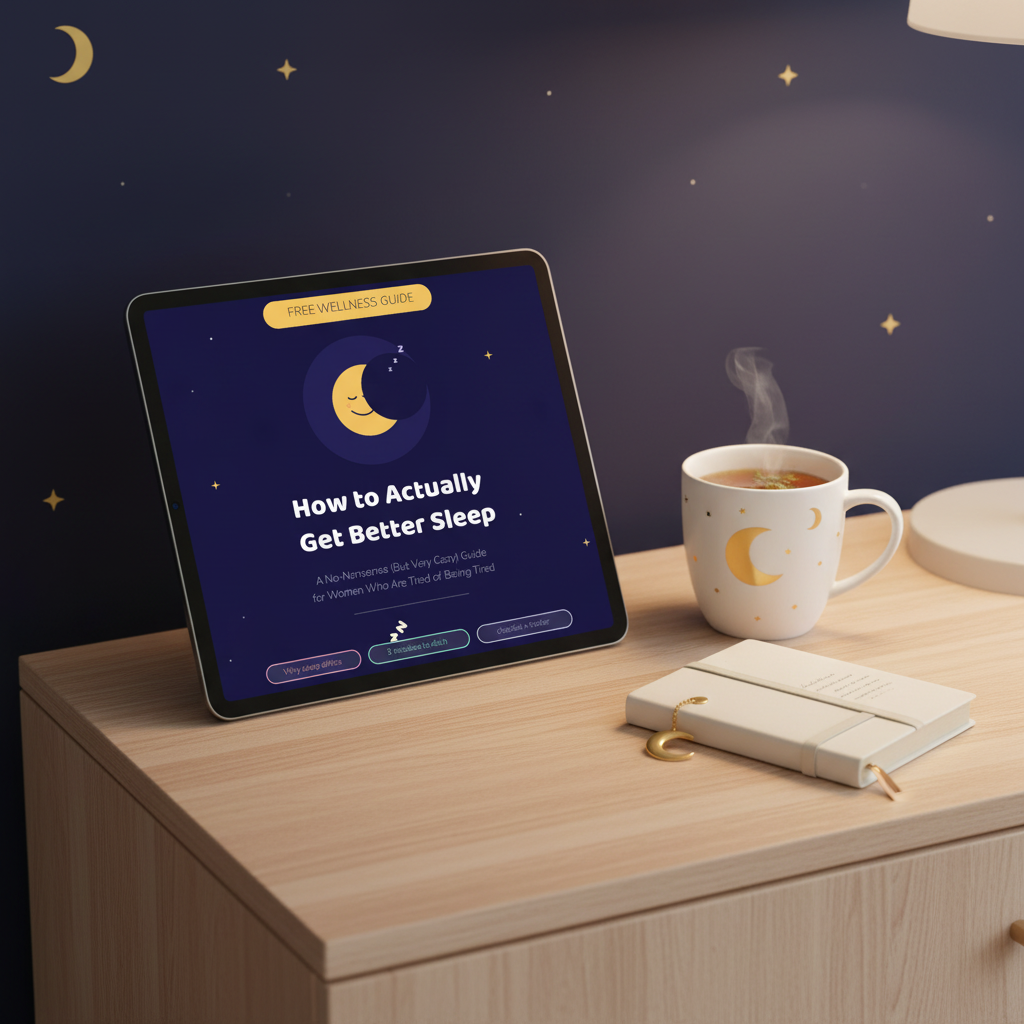 Cozy nightstand mockup of the How to Actually Get Better Sleep PDF guide